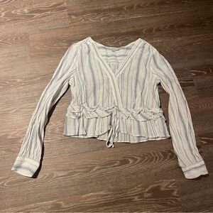 Fate Blue and White Striped Ruffle Blouse